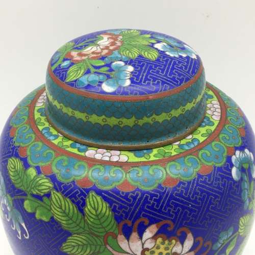 Large Vintage Cloisonne Ginger Jar and Lid