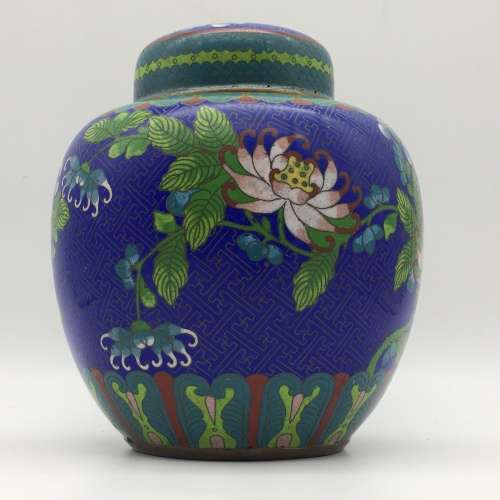 Large Vintage Cloisonne Ginger Jar and Lid