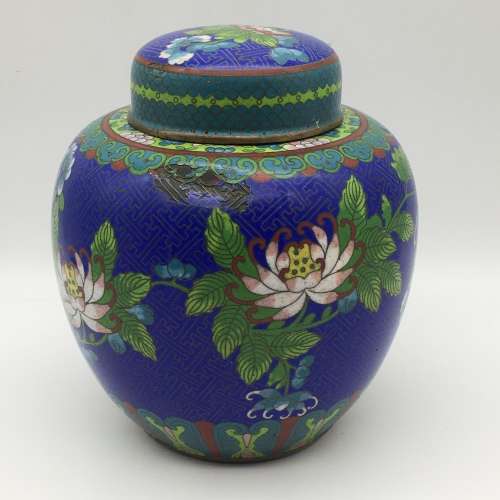 Large Vintage Cloisonne Ginger Jar and Lid