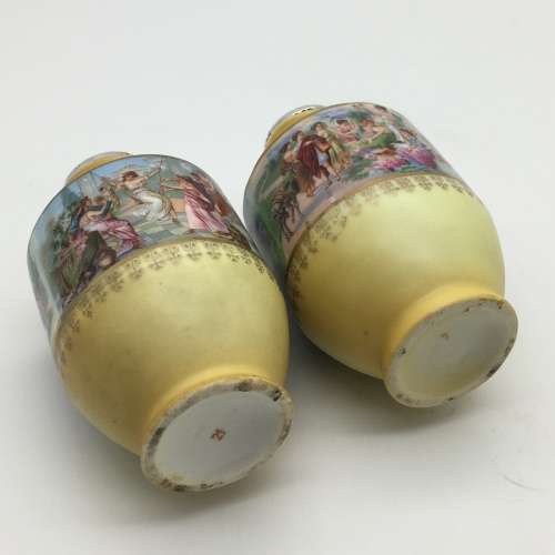 Pair Antique Porcelain and Silver Neo-Classical Vases (1910)