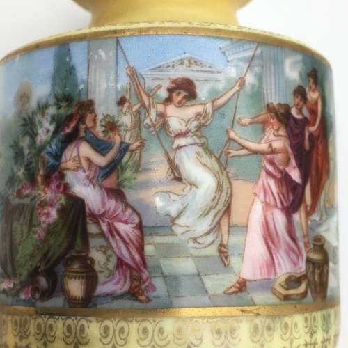 Pair Antique Porcelain and Silver Neo-Classical Vases (1910)