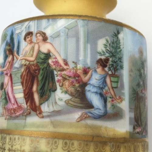 Pair Antique Porcelain and Silver Neo-Classical Vases (1910)