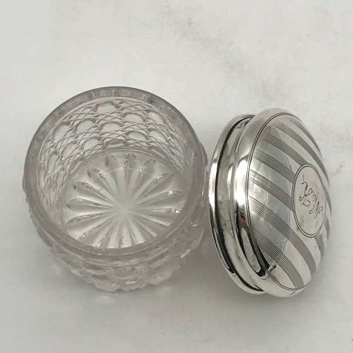 Antique Solid Silver and Glass Dressing Table Jar