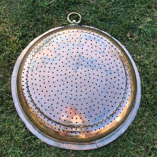 Large Antique Copper and Brass Colander or Strainer