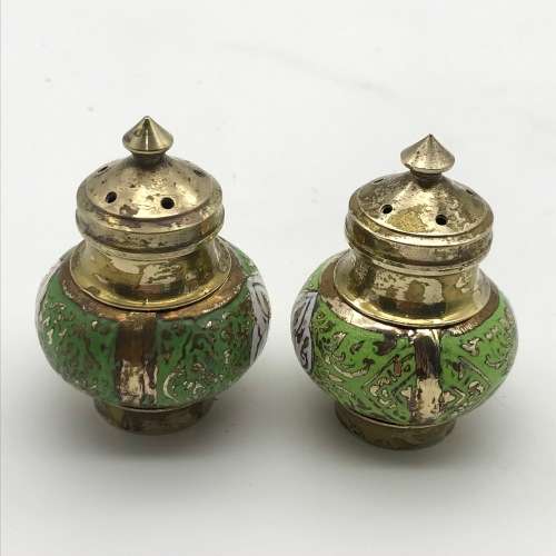 Brass and Enamel Vintage Cloisonne Cruet Set