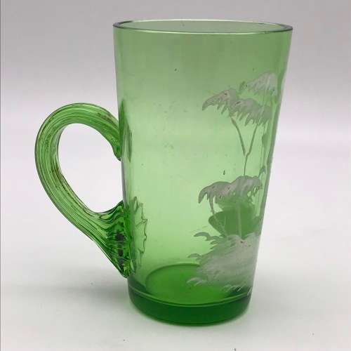 Antique `Mary Gregory` Enamelled Art Glass Mug
