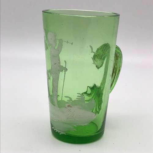 Antique `Mary Gregory` Enamelled Art Glass Mug