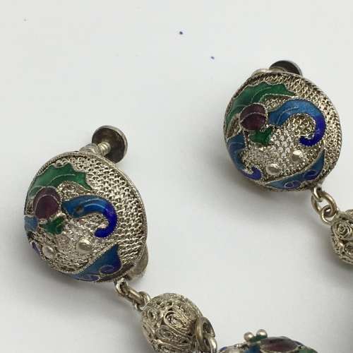 Vintage `Chinese Lantern and Enamel` Drop Earrings