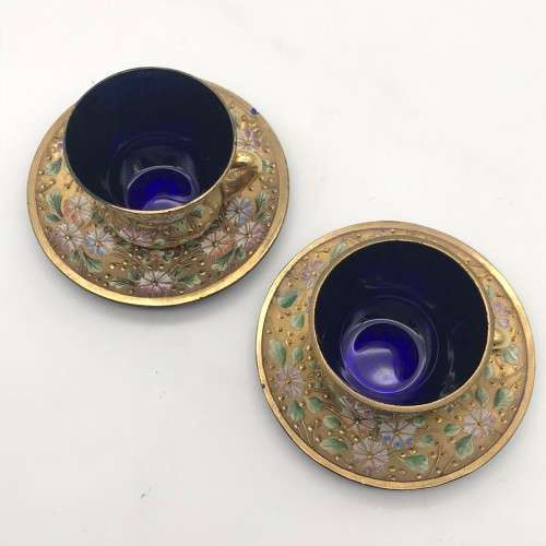 Lovely `Venetian Gilt & Enamel` Cups & Saucers
