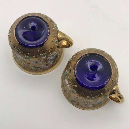 Lovely `Venetian Gilt & Enamel` Cups & Saucers