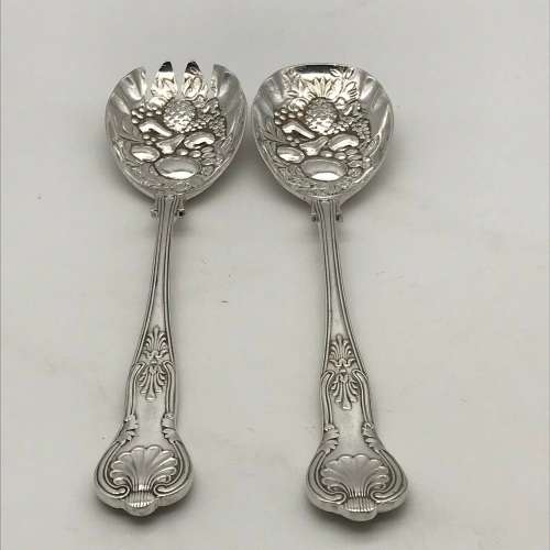 Vintage Silver-Plated Fruit or Salad Servers (Kings Pattern)