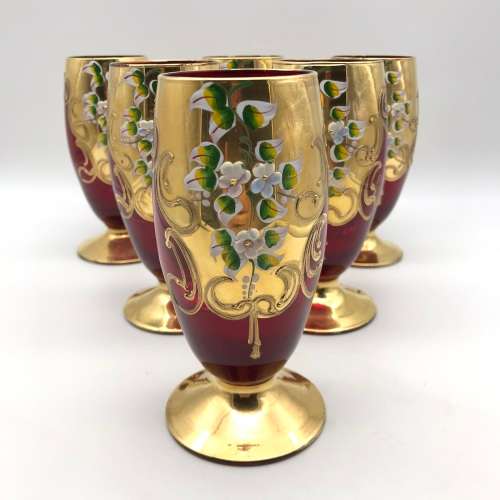 Six Large `Venetian/Murano` Vintage Glasses