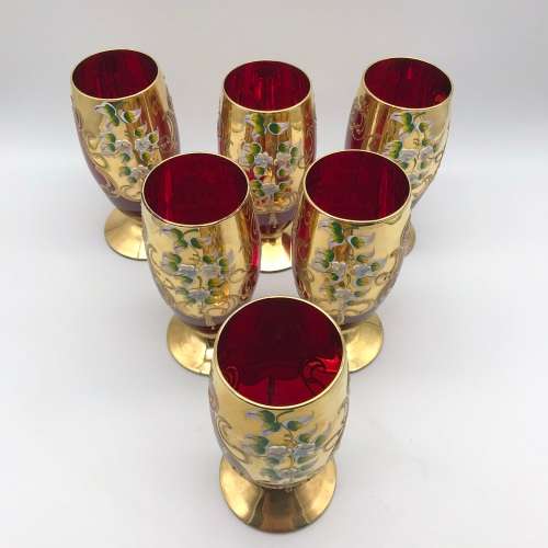 Six Large `Venetian/Murano` Vintage Glasses