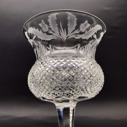 Scarce Pair of Thistle `Edinburgh & Leith` Crystal Wine Glasses
