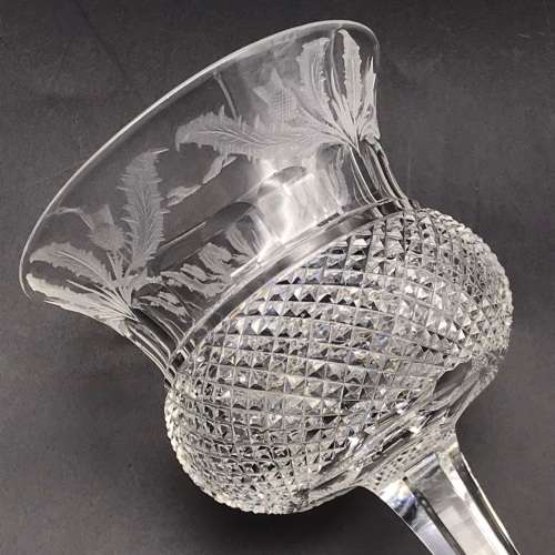 Scarce Pair of Thistle `Edinburgh & Leith` Crystal Wine Glasses