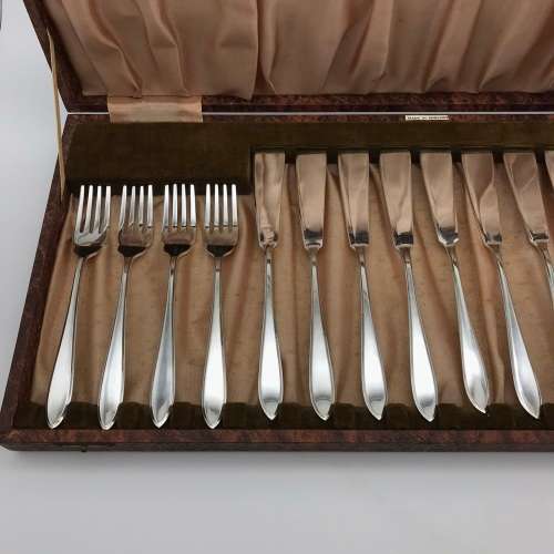 Vintage Silver-Plated Fish Knives & Forks (Cased)