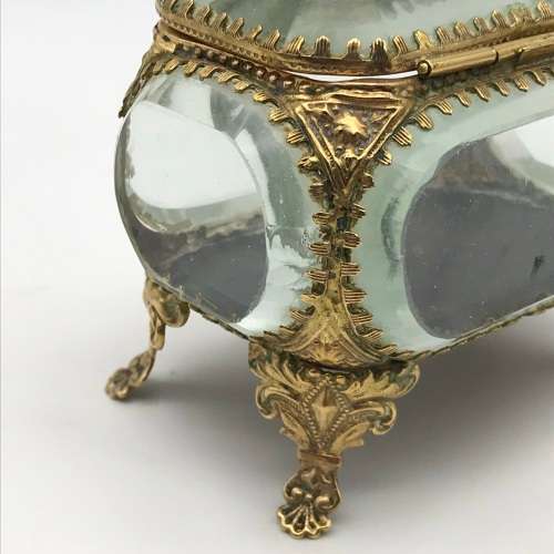 Small Antique French Bevelled Glass & Brass Trinket Box