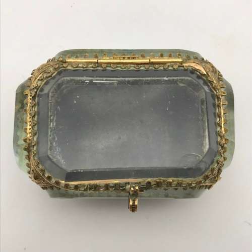 Small Antique French Bevelled Glass & Brass Trinket Box