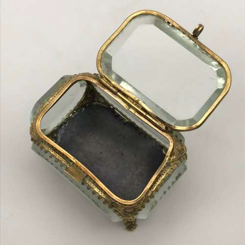 Small Antique French Bevelled Glass & Brass Trinket Box