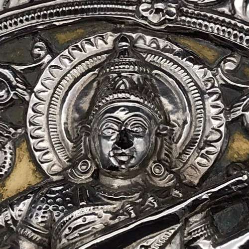 Impressive Early Indian Silver Inlaid Brass Wall Plate