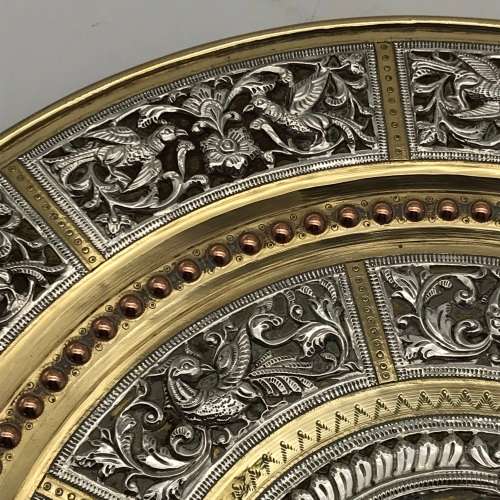 Impressive Early Indian Silver Inlaid Brass Wall Plate