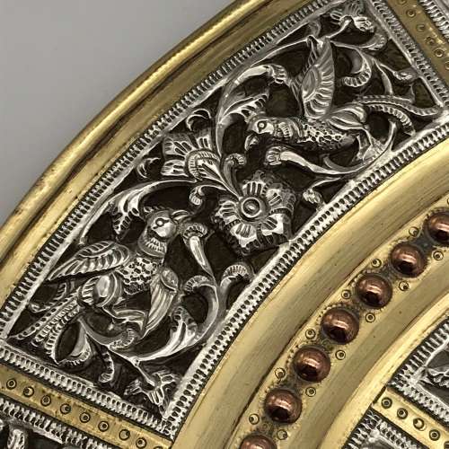Impressive Early Indian Silver Inlaid Brass Wall Plate