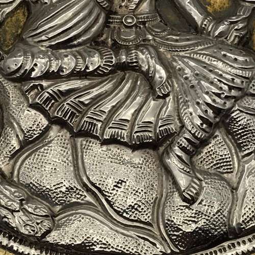 Impressive Early Indian Silver Inlaid Brass Wall Plate