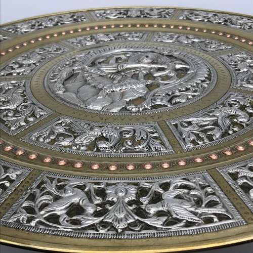 Impressive Early Indian Silver Inlaid Brass Wall Plate