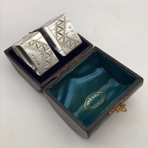 Victorian Pair of Sterling Silver Napkin Rings (Cased) (1890)