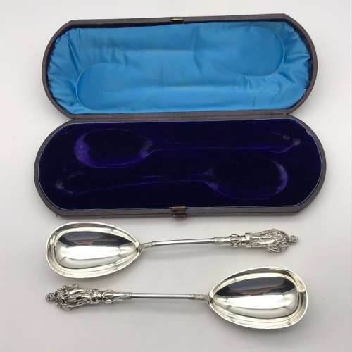 Victorian Silver-Plate `Apostle` Serving Spoons (Cased)