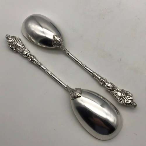 Victorian Silver-Plate `Apostle` Serving Spoons (Cased)