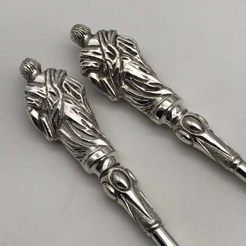 Victorian Silver-Plate `Apostle` Serving Spoons (Cased)
