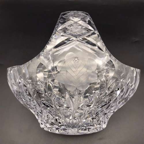 Large Attractive `Rose-Cut` Vintage Crystal Basket