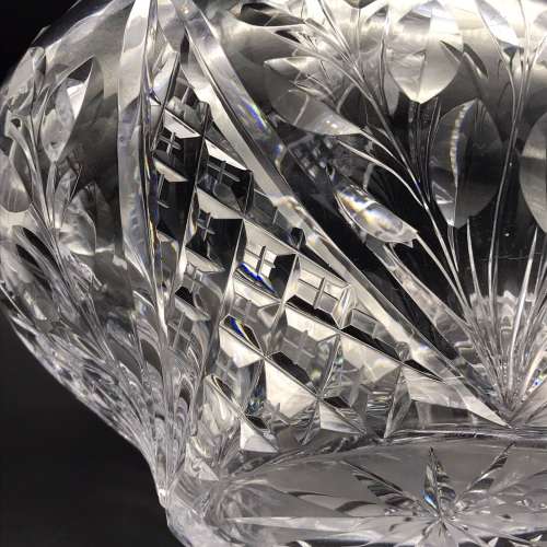 Large Attractive `Rose-Cut` Vintage Crystal Basket