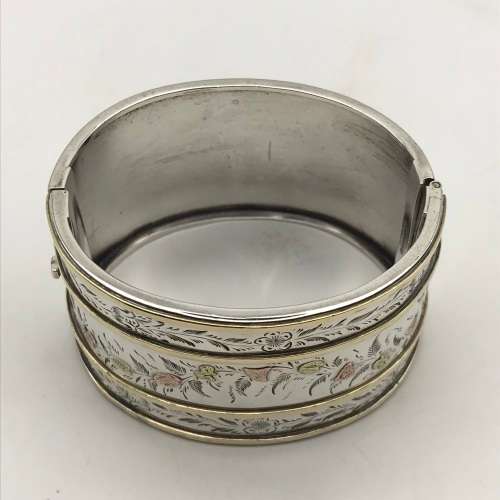 Antique Sterling Silver & Gold Wide Bangle