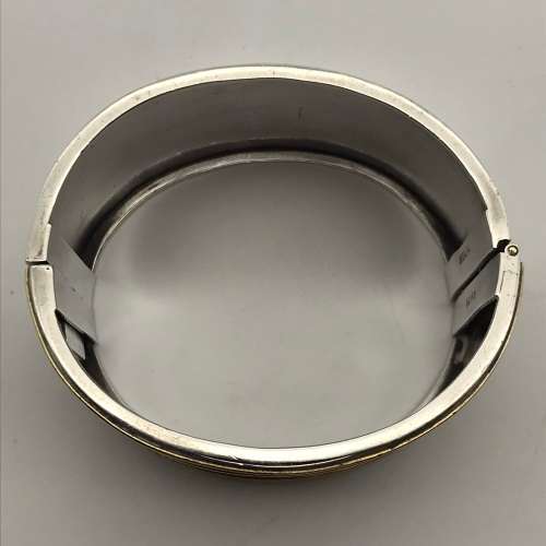 Antique Sterling Silver & Gold Wide Bangle