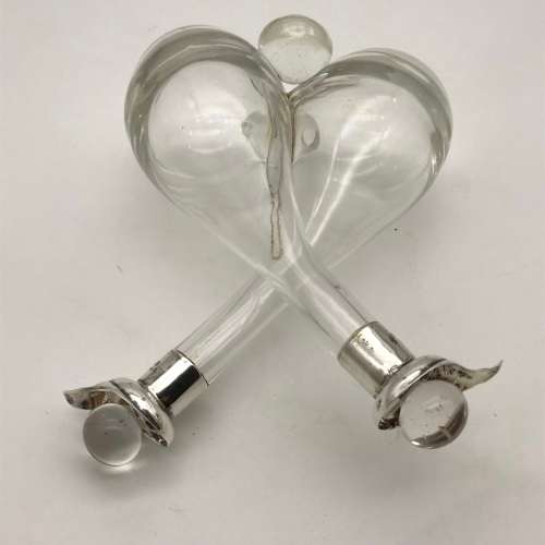 Unusual Antique Conjoined Oil & Vinegar Bottle with Silver Mounts