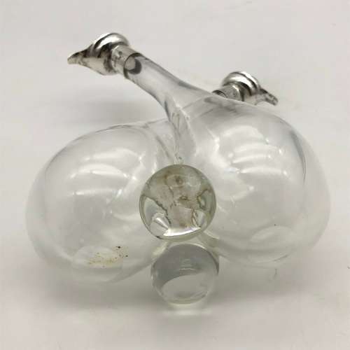 Unusual Antique Conjoined Oil & Vinegar Bottle with Silver Mounts