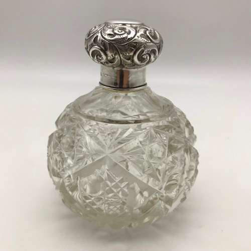 Large Antique Silver & Crystal Scent Bottle (1903)
