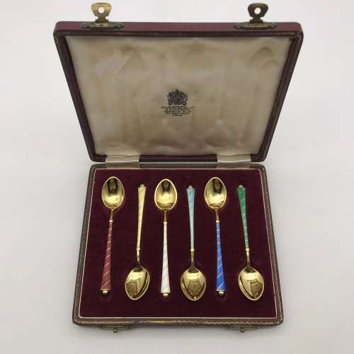 Danish Silver & Enamel Boxed Spoons (ELa - Denmark) (Asprey`s)