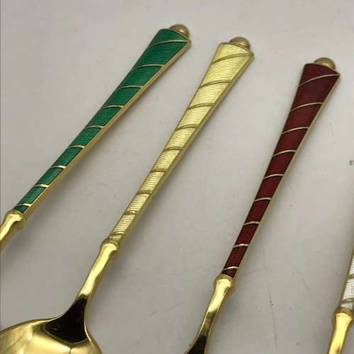 Danish Silver & Enamel Boxed Spoons (ELa - Denmark) (Asprey`s)