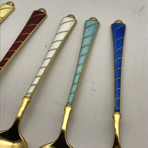Danish Silver & Enamel Boxed Spoons (ELa - Denmark) (Asprey`s)