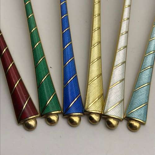 Danish Silver & Enamel Boxed Spoons (ELa - Denmark) (Asprey`s)