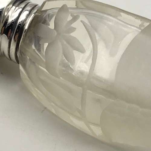 Antique Sterling Silver & Floral Etched Crystal Scent Bottle