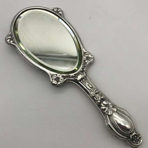 Stunning Antique Silver Art Nouveau Cherubs Hand Mirror (1904)