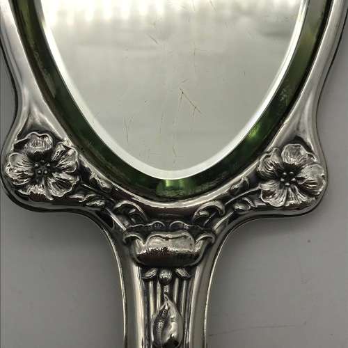 Stunning Antique Silver Art Nouveau Cherubs Hand Mirror (1904)