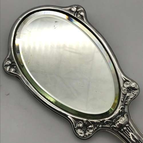 Stunning Antique Silver Art Nouveau Cherubs Hand Mirror (1904)