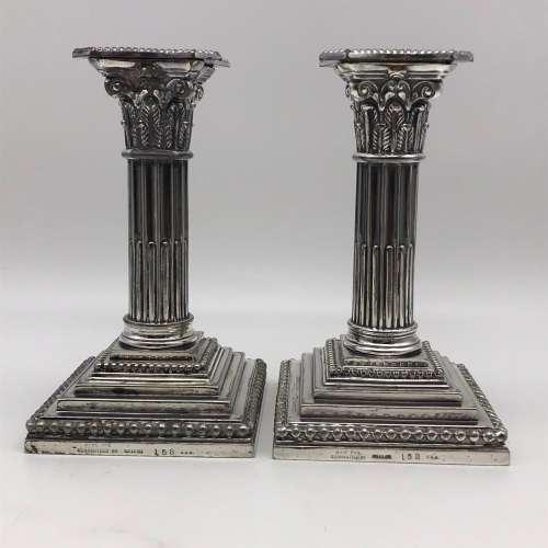 Antique Silver-Plated `Corinthian` Candlesticks