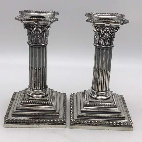 Antique Silver-Plated `Corinthian` Candlesticks
