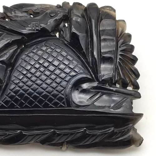 Chinese Carved `Smokey Quartz Brooch